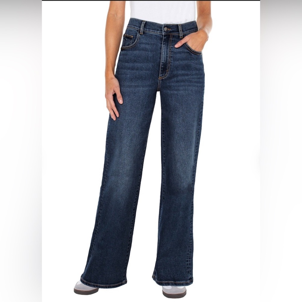 Well Worn Dark Blue High-Rise Wide Leg Jeans
